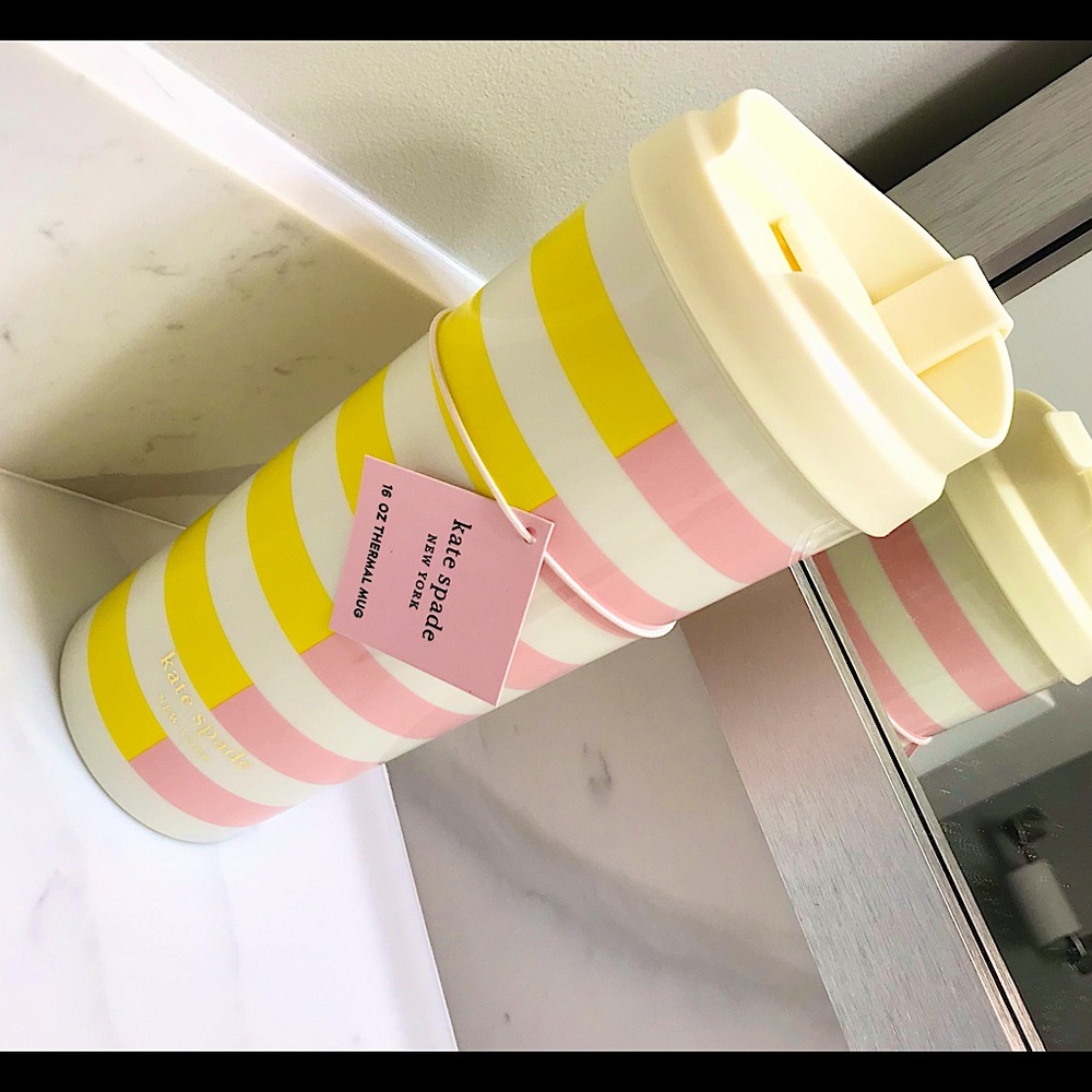 🆕🔥RARE KATE ♠️SPADE 16 FL OZ.SUPER CUTE&REALLY BEAUTIFUL 2TONE STRIPED TUMBLER - Picture 7 of 16